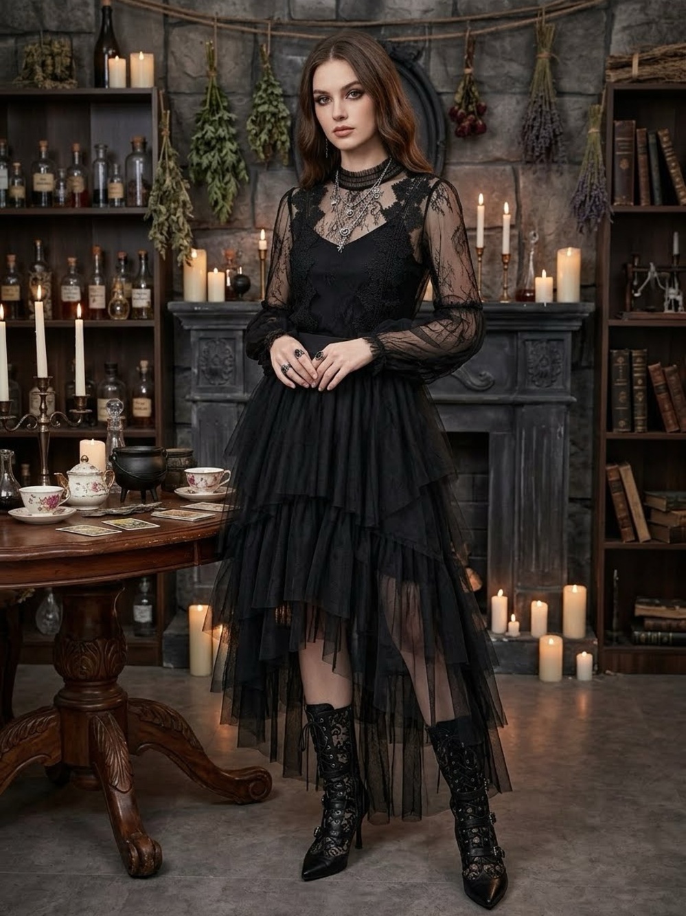 Black Lace Tulle Blouse by Peach